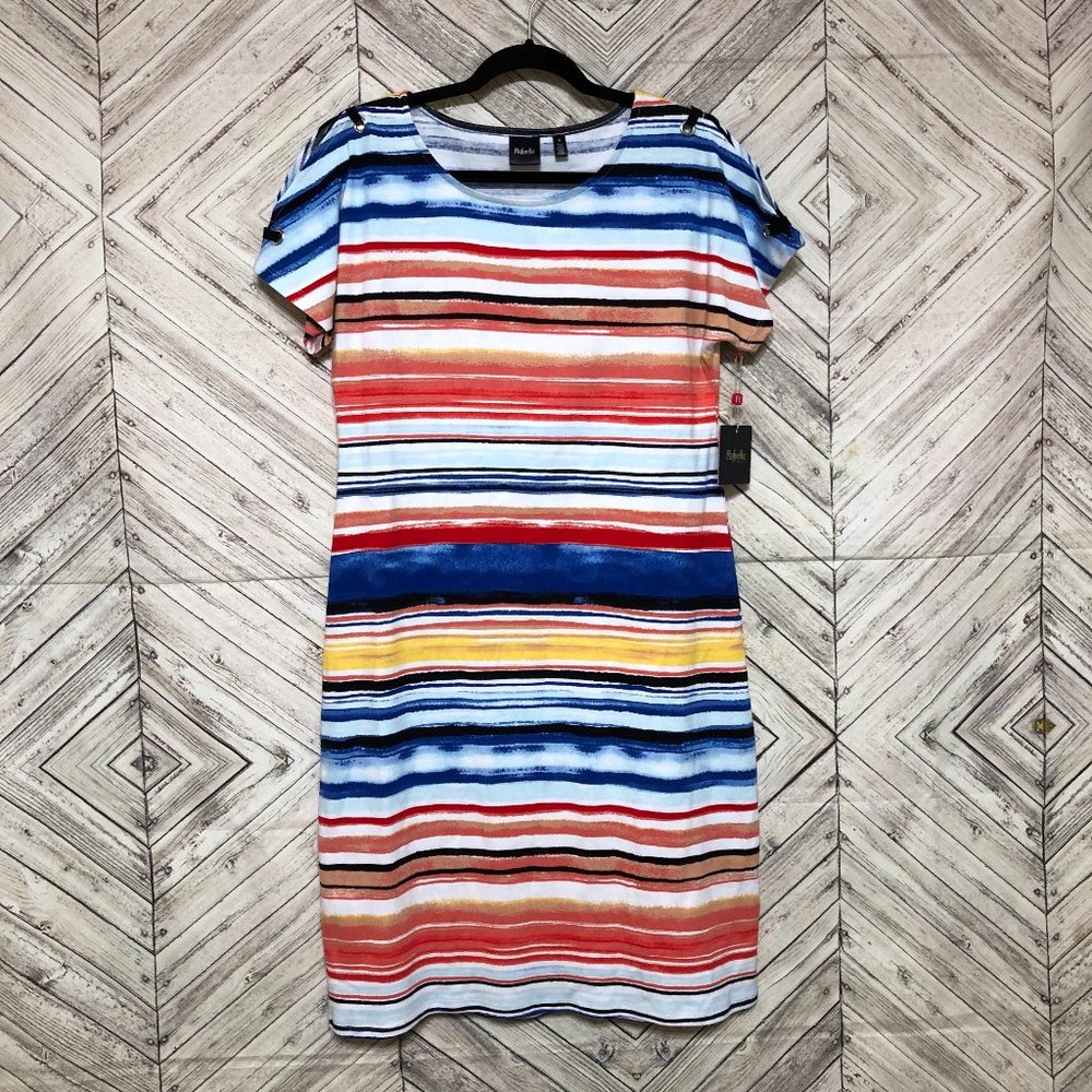 NWT rafaella M striped cotton dress grommet sleeve